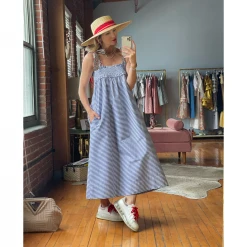 BURU White Label Clothing Tie Top MIDI Dress - Blue Stripe 23 BURU White Label Clothing Tie Top MIDI Dress - Blue Stripe