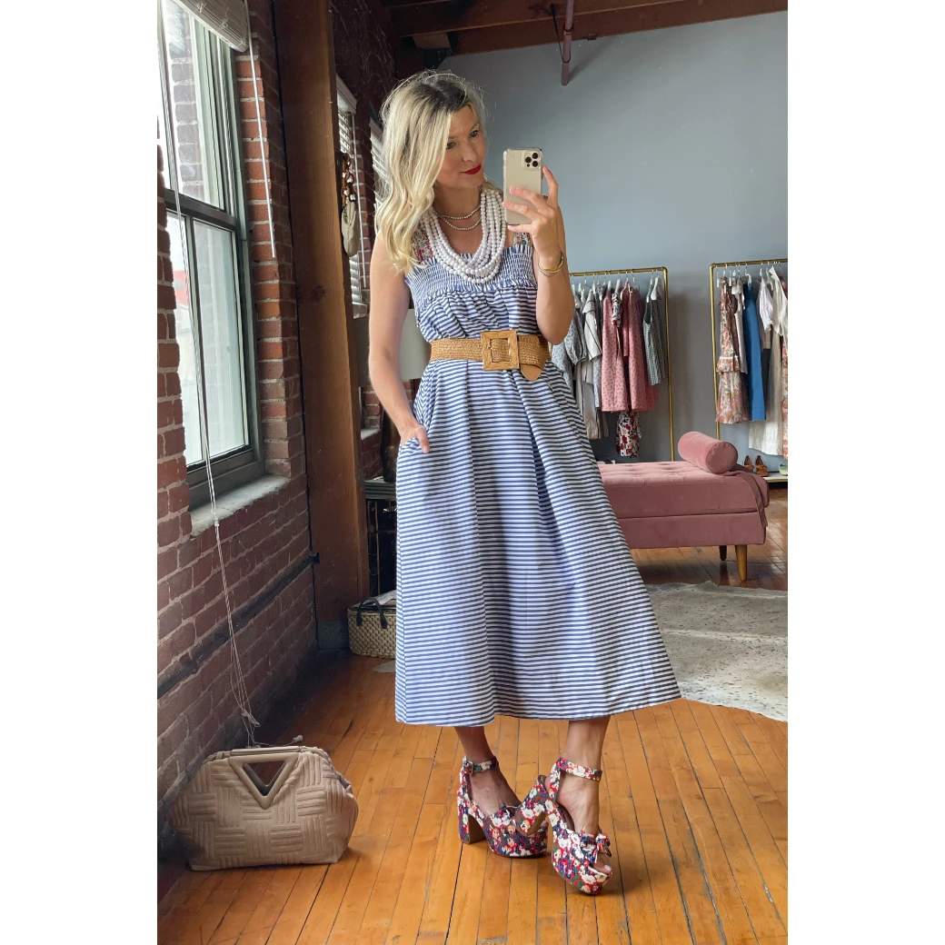 BURU White Label Clothing Tie Top MIDI Dress - Blue Stripe 13 BURU White Label Clothing Tie Top MIDI Dress - Blue Stripe