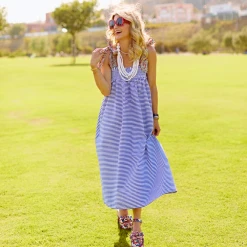 BURU White Label Clothing Tie Top MIDI Dress - Blue Stripe 16 BURU White Label Clothing Tie Top MIDI Dress - Blue Stripe