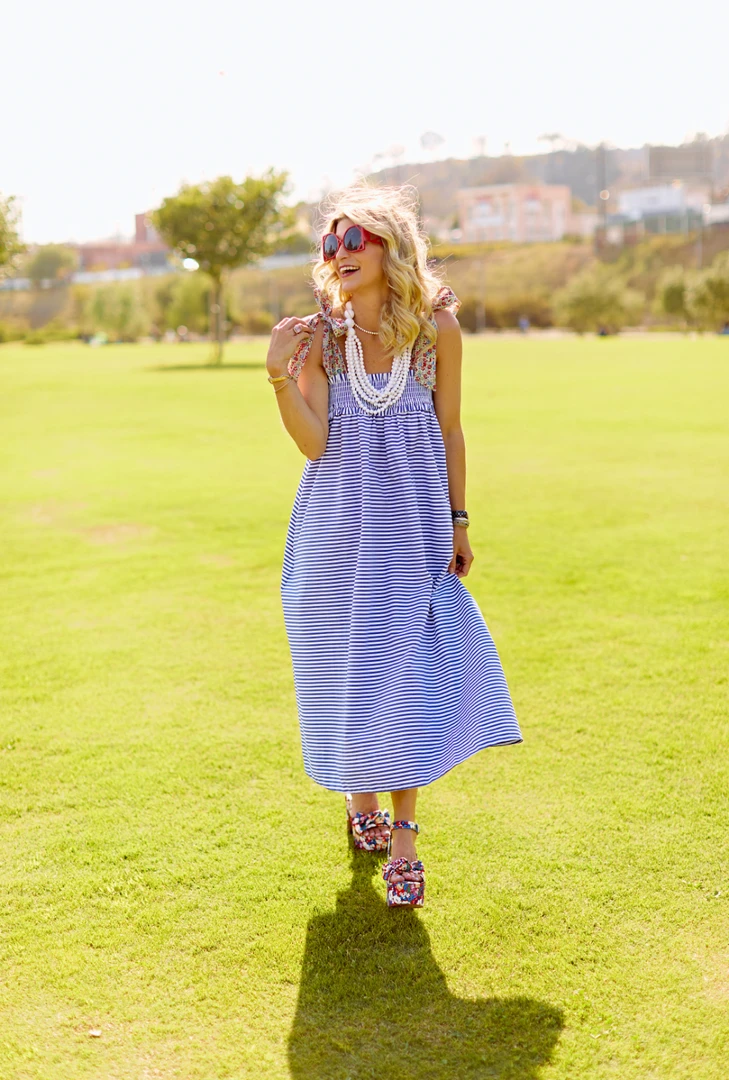 BURU White Label Clothing Tie Top MIDI Dress - Blue Stripe 5 BURU White Label Clothing Tie Top MIDI Dress - Blue Stripe