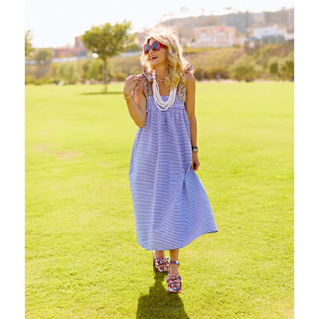 BURU White Label Clothing Tie Top MIDI Dress - Blue Stripe 10 BURU White Label Clothing Tie Top MIDI Dress - Blue Stripe