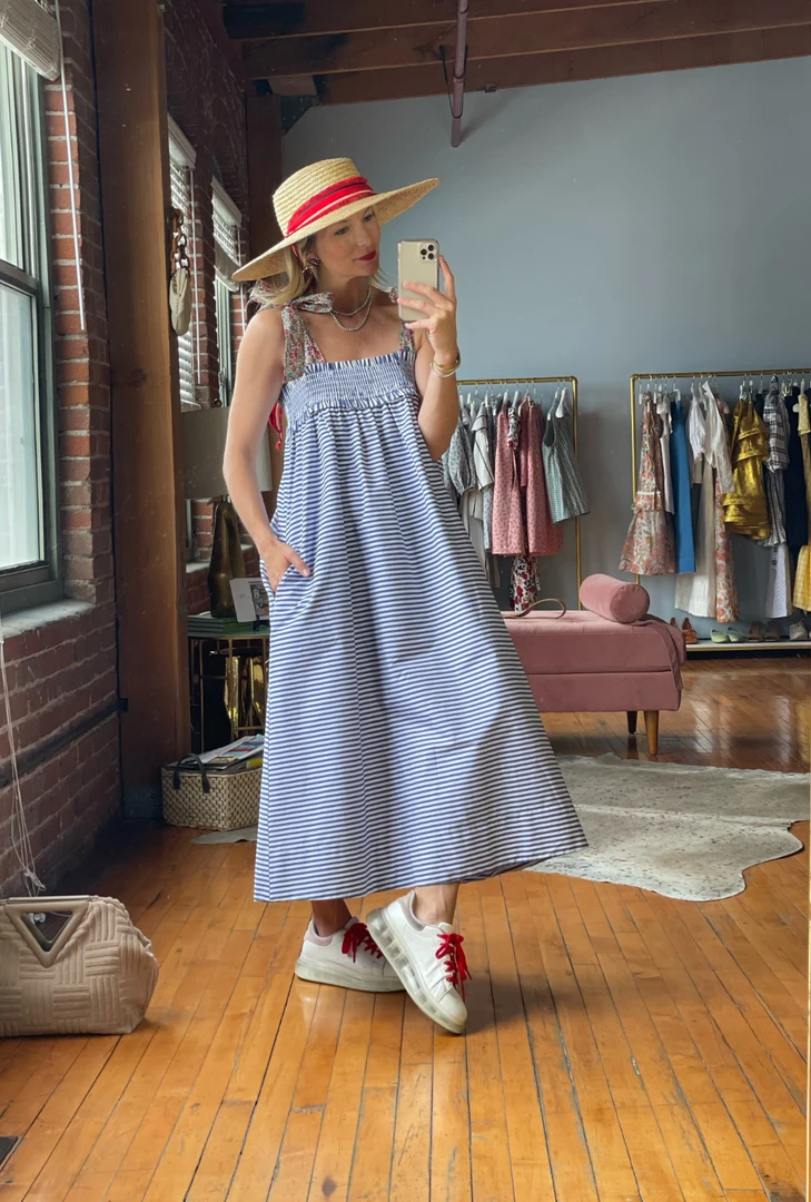 BURU White Label Clothing Tie Top MIDI Dress - Blue Stripe 7 BURU White Label Clothing Tie Top MIDI Dress - Blue Stripe