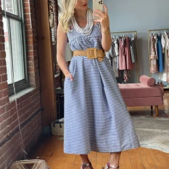BURU White Label Clothing Tie Top MIDI Dress - Blue Stripe 19 BURU White Label Clothing Tie Top MIDI Dress - Blue Stripe