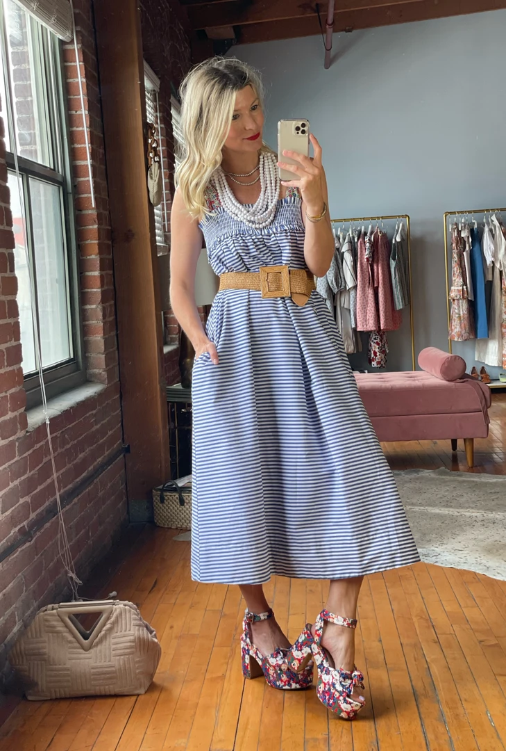 BURU White Label Clothing Tie Top MIDI Dress - Blue Stripe 8 BURU White Label Clothing Tie Top MIDI Dress - Blue Stripe