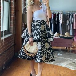 BURU Pink Label Clothing Ruffled Party Skirt - Black Floral