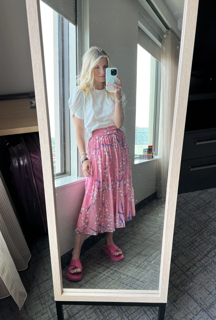 BURU White Label Smocked Waist MIDI Skirt - Pink Lily Of The Valley Clothing 12 BURU White Label Smocked Waist MIDI Skirt - Pink Lily Of The Valley Clothing