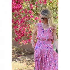 BURU White Label Tie Top Tank - Pink Lily Of The Valley