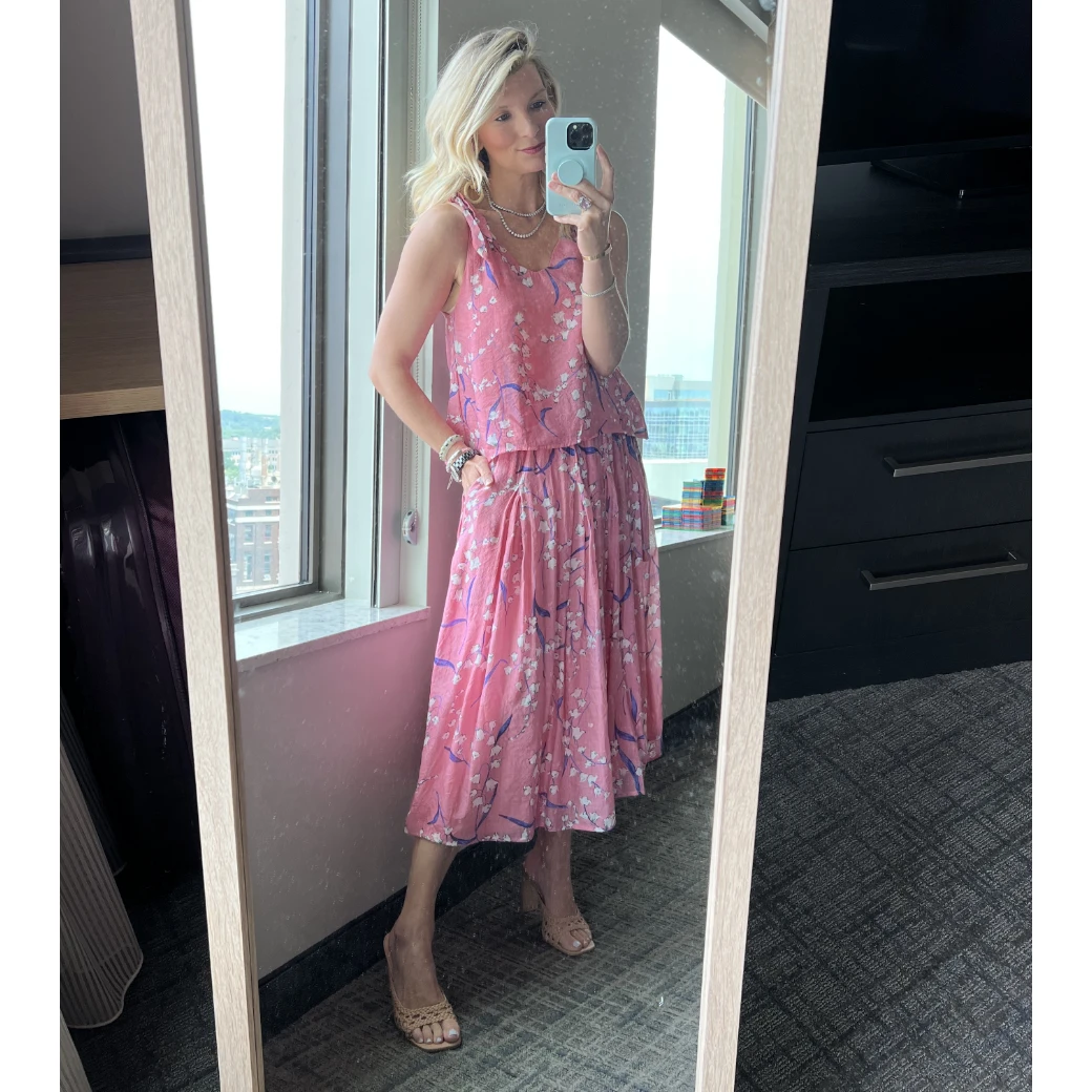 BURU White Label Smocked Waist MIDI Skirt - Pink Lily Of The Valley Clothing 19 BURU White Label Smocked Waist MIDI Skirt - Pink Lily Of The Valley Clothing