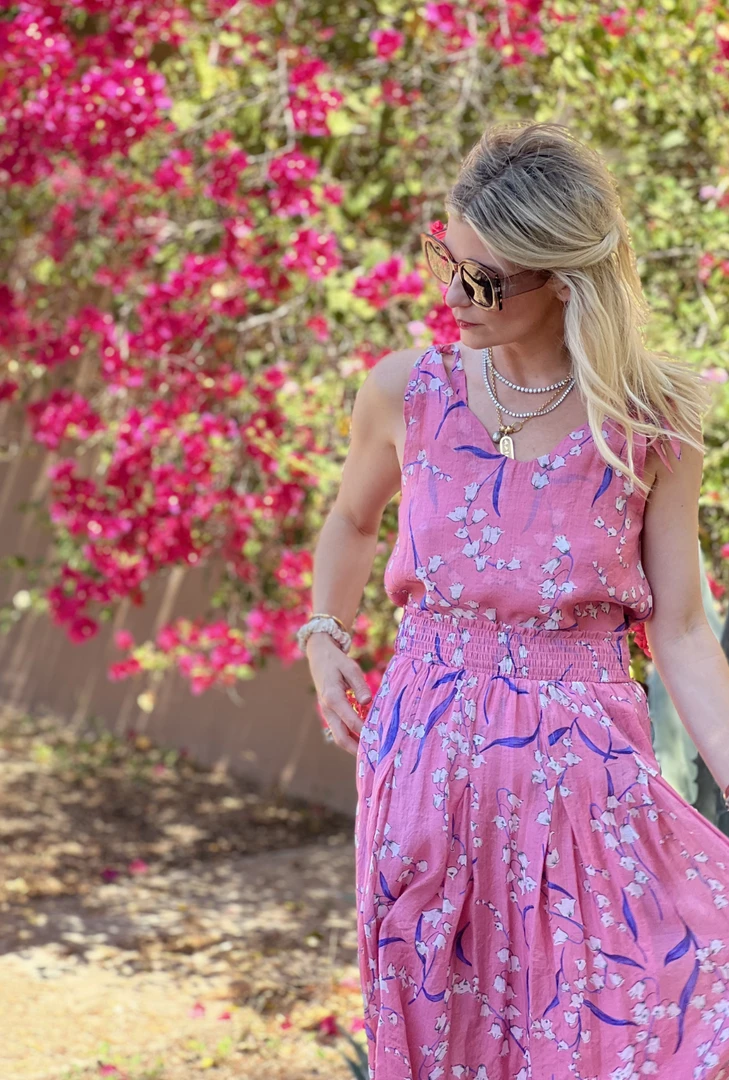 BURU White Label Smocked Waist MIDI Skirt - Pink Lily Of The Valley Clothing 4 BURU White Label Smocked Waist MIDI Skirt - Pink Lily Of The Valley Clothing