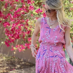 BURU White Label Tie Top Tank - Pink Lily Of The Valley