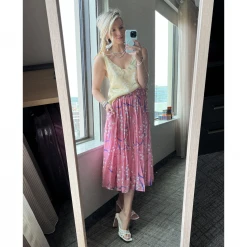 BURU White Label Smocked Waist MIDI Skirt - Pink Lily Of The Valley Clothing 39 BURU White Label Smocked Waist MIDI Skirt - Pink Lily Of The Valley Clothing