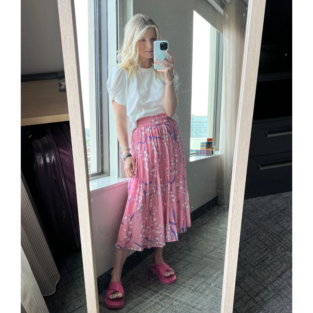 BURU White Label Smocked Waist MIDI Skirt - Pink Lily Of The Valley Clothing 21 BURU White Label Smocked Waist MIDI Skirt - Pink Lily Of The Valley Clothing