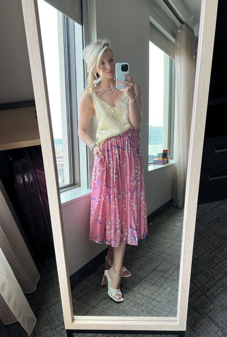 BURU White Label Smocked Waist MIDI Skirt - Pink Lily Of The Valley Clothing 11 BURU White Label Smocked Waist MIDI Skirt - Pink Lily Of The Valley Clothing