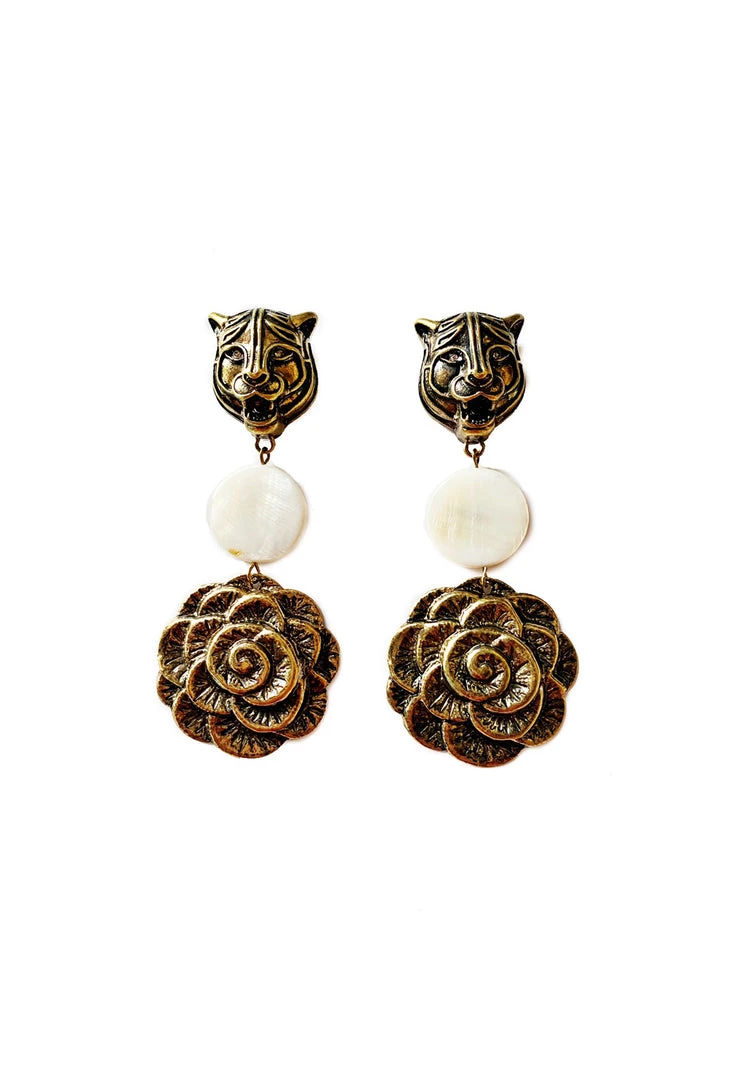 Buru Accessories Eyes Of The Tiger Earrings - Gold & Ivory 3 Buru Accessories Eyes Of The Tiger Earrings - Gold & Ivory