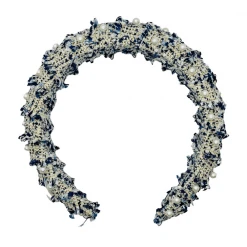 BURU Accessories Tweed & Pearl Puff Headband - Blue