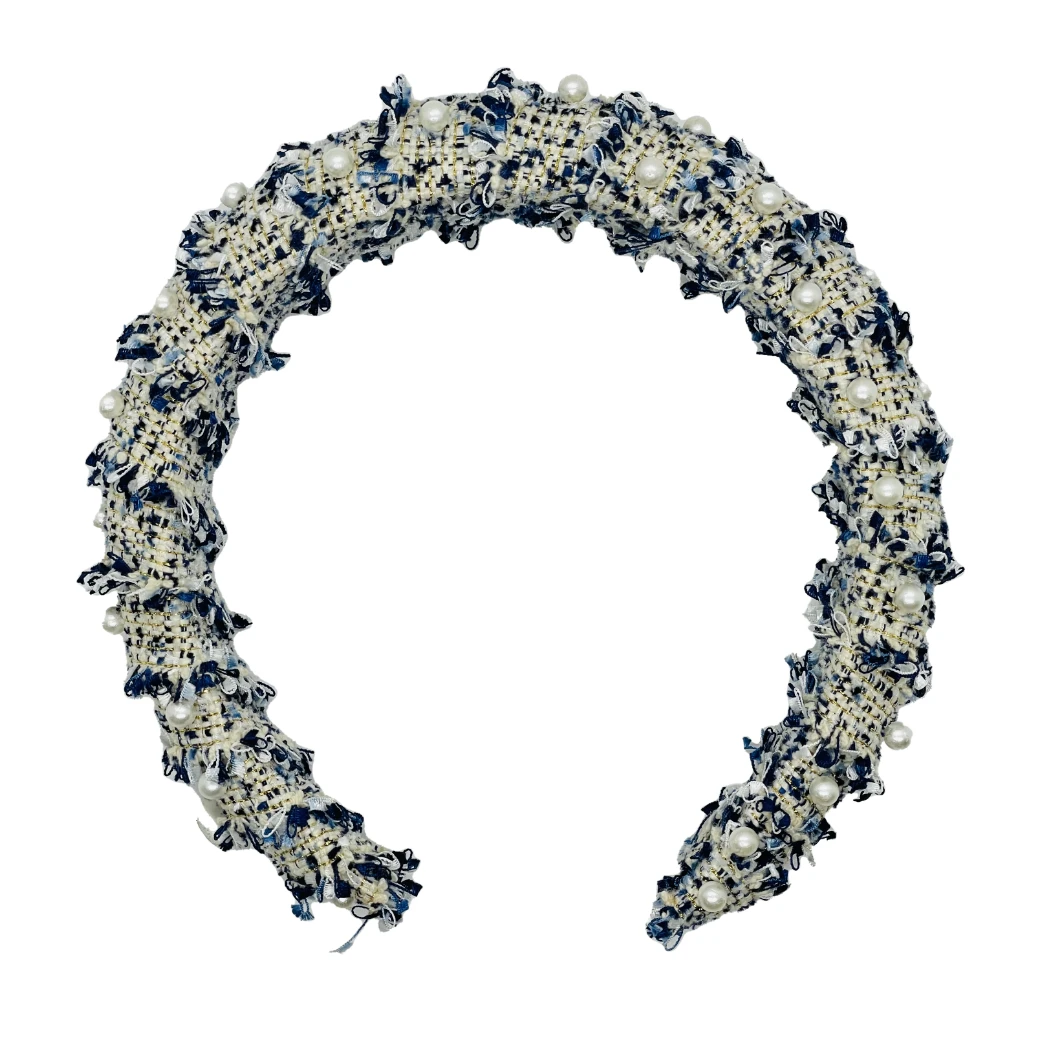 BURU Accessories Tweed & Pearl Puff Headband - Blue 12 BURU Accessories Tweed & Pearl Puff Headband - Blue