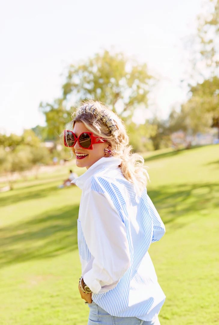 BURU Accessories Tweed & Pearl Puff Headband - Blue 5 BURU Accessories Tweed & Pearl Puff Headband - Blue