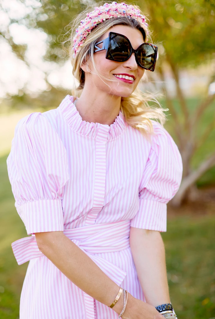 BURU Accessories Tweed & Pearl Puff Headband - Pink 6 BURU Accessories Tweed & Pearl Puff Headband - Pink