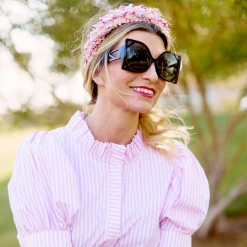 BURU Accessories Tweed & Pearl Puff Headband - Pink 22 BURU Accessories Tweed & Pearl Puff Headband - Pink