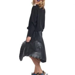 BURU White Label Val Vegan Leather Pleated Skirt - Black