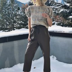 BURU White Label Bottoms Cropped Vegan Leather Trousers - Mocha