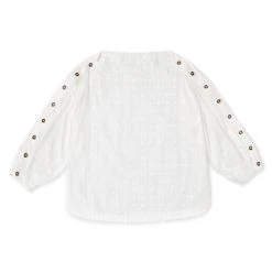 BURU White Label Button Sleeve Blouse - White Eyelet - Final Sale Clothing