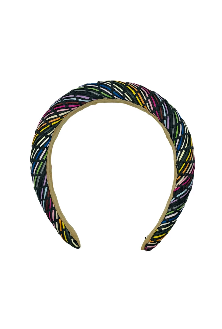 BURU Accessories Special Occasions Rainbow Puff Rattan Headband - Black 3 BURU Accessories Special Occasions Rainbow Puff Rattan Headband - Black