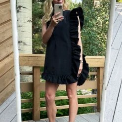 BURU Pink Label Dresses Anniversary Ruffle Mini Dress - Black Faille- PRE-SALE