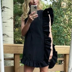 BURU Pink Label Dresses Anniversary Ruffle Mini Dress - Black Faille- PRE-SALE