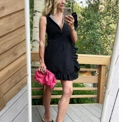 BURU Pink Label Dresses Anniversary Ruffle Mini Dress - Black Faille- PRE-SALE