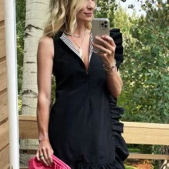 BURU Pink Label Dresses Anniversary Ruffle Mini Dress - Black Faille- PRE-SALE