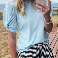 BURU White Label Tops Sivas Statement Tee - Aqua With White Stitching 16 BURU White Label Tops Sivas Statement Tee - Aqua With White Stitching