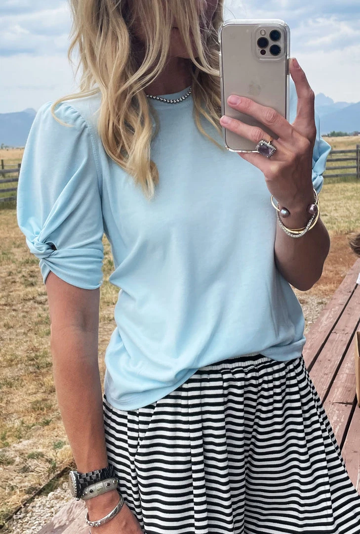 BURU White Label Tops Sivas Statement Tee - Aqua With White Stitching 7 BURU White Label Tops Sivas Statement Tee - Aqua With White Stitching