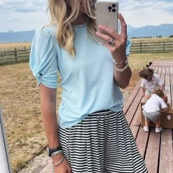 BURU White Label Tops Sivas Statement Tee - Aqua With White Stitching 20 BURU White Label Tops Sivas Statement Tee - Aqua With White Stitching