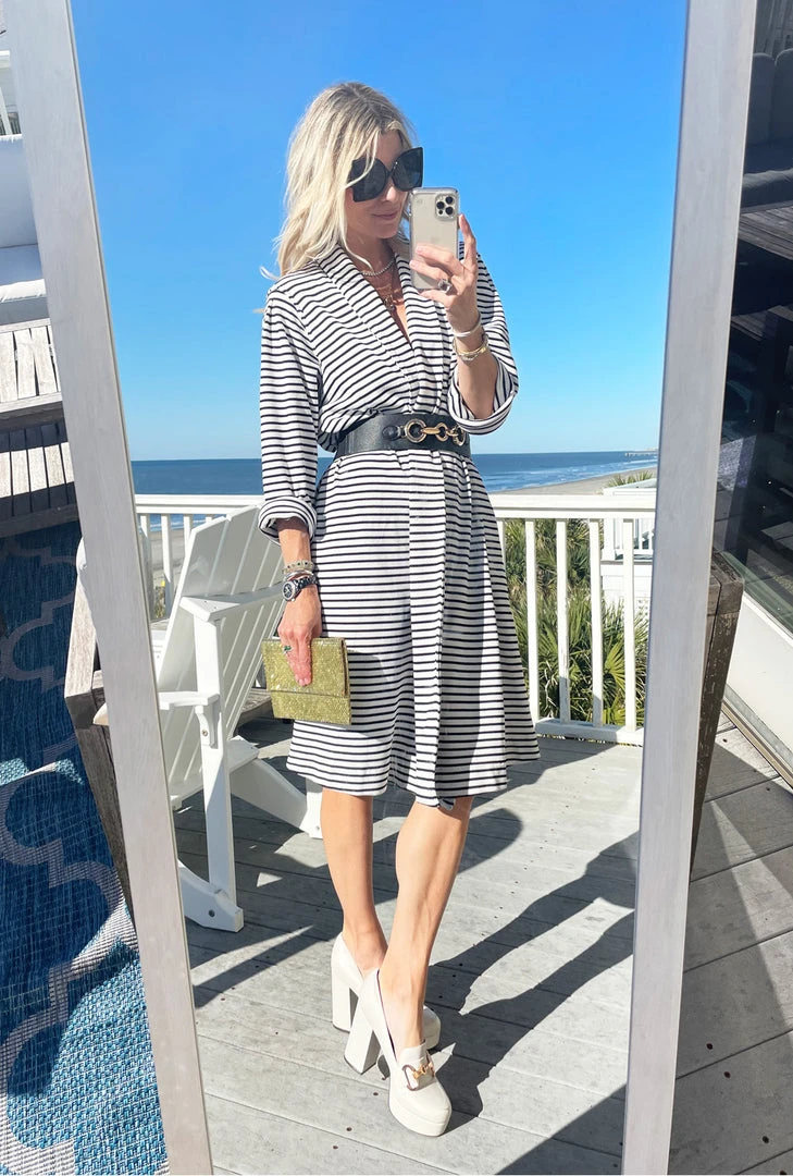 BURU Pink Label Clothing Swing Coat Knee Length - Midnight Stripe Knit 6 BURU Pink Label Clothing Swing Coat Knee Length - Midnight Stripe Knit