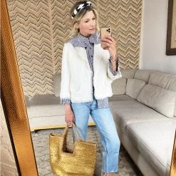 BURU Pink Label Boxy Blazer - Ivory Tweed Outerwear