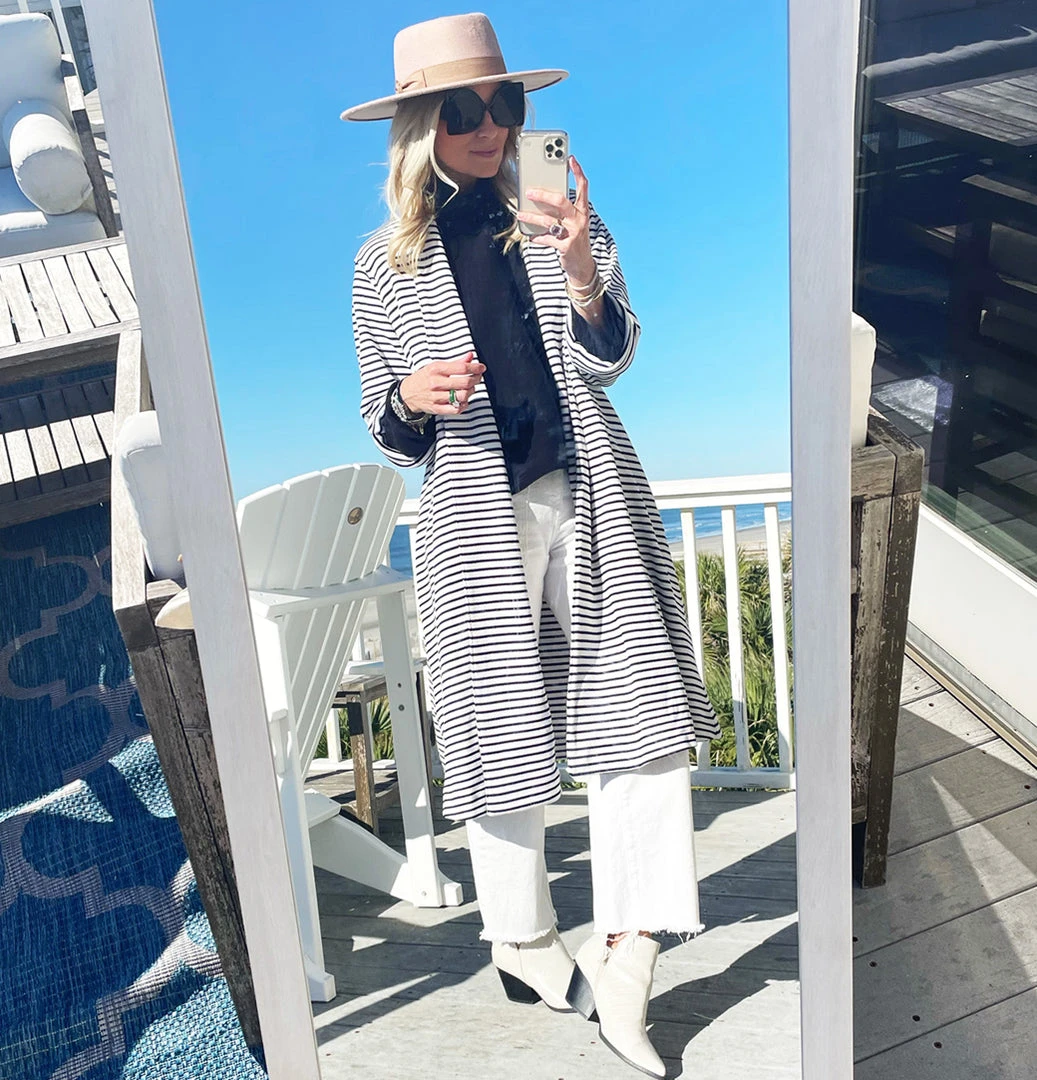 BURU Pink Label Clothing Swing Coat Knee Length - Midnight Stripe Knit 10 BURU Pink Label Clothing Swing Coat Knee Length - Midnight Stripe Knit