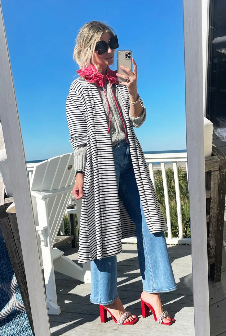 BURU Pink Label Clothing Swing Coat Knee Length - Midnight Stripe Knit 7 BURU Pink Label Clothing Swing Coat Knee Length - Midnight Stripe Knit