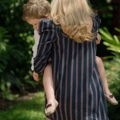 BURU Pink Label Clothing Nat Note Children's Peter Pan Collar Shirt - White Poplin & Pinstripe - Final Sale