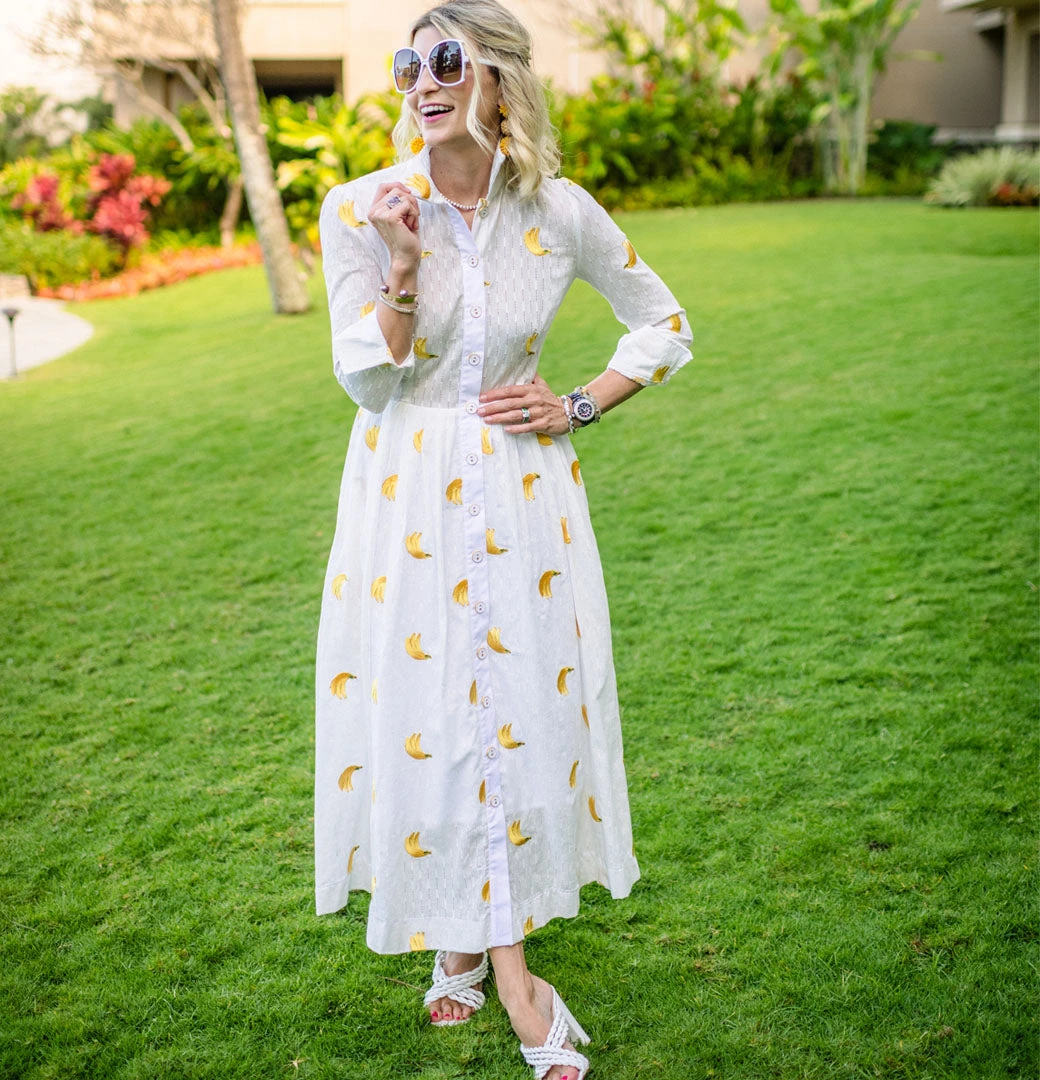 BURU Pink Label Long Sleeve Placket Front Shirtdress - Bananas NMF 9 BURU Pink Label Long Sleeve Placket Front Shirtdress - Bananas NMF