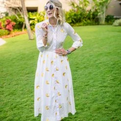 BURU Pink Label Long Sleeve Placket Front Shirtdress - Bananas NMF 13 BURU Pink Label Long Sleeve Placket Front Shirtdress - Bananas NMF