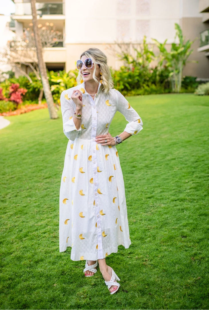 BURU Pink Label Long Sleeve Placket Front Shirtdress - Bananas NMF 6 BURU Pink Label Long Sleeve Placket Front Shirtdress - Bananas NMF