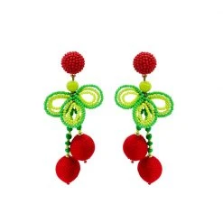 Buru Accessories Beaded Bows & Cherry Earrings - Red