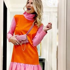 BURU White Label Side Zip Turtleneck Dress MINI - Color Block Clothing 15 BURU White Label Side Zip Turtleneck Dress MINI - Color Block Clothing