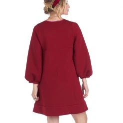 BURU White Label Bib Front A-line Dress - Double Knit Crimson Clothing