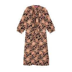 BURU Bow Housecoat - Black & Rose Crepe Clothing