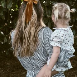 BURU Pink Label Tops Ruffle Collar Blouse - Black & White Poplin Stripe