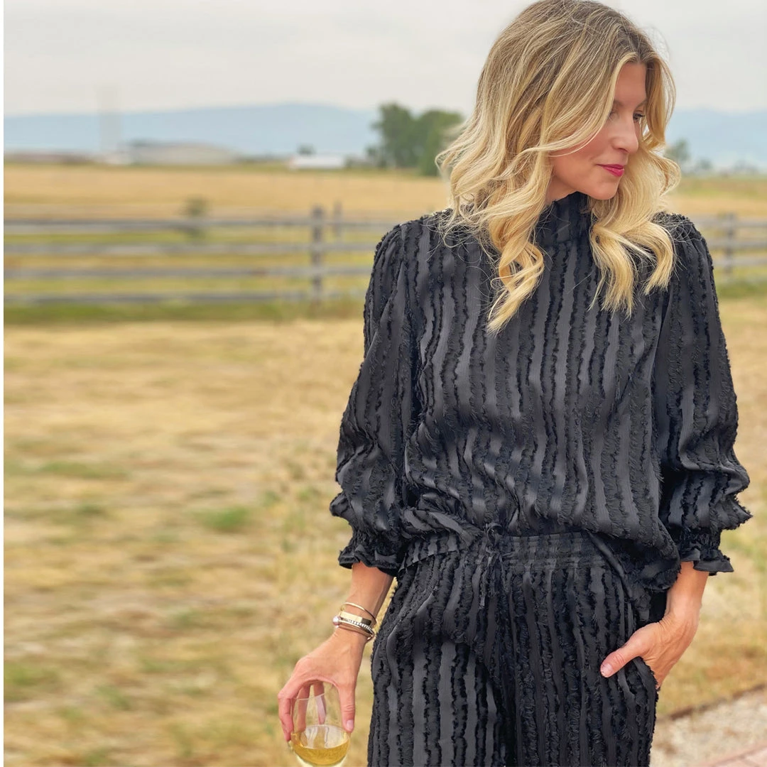 BURU White Label Tops Long Sleeve Mod Top - Black Fringe 12 BURU White Label Tops Long Sleeve Mod Top - Black Fringe