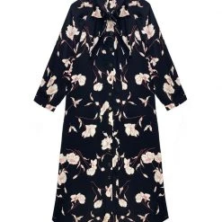 BURU Pink Label Clothing Black Friday Bow Housecoat - Black & Ivory Rose PRE-SALE