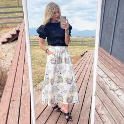 BURU Pink Label Puff Sleeve Top - Black Poplin